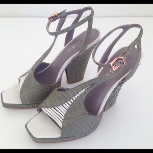 Reiss Pumps Wedge Sz 37/ 7 Green White Snake